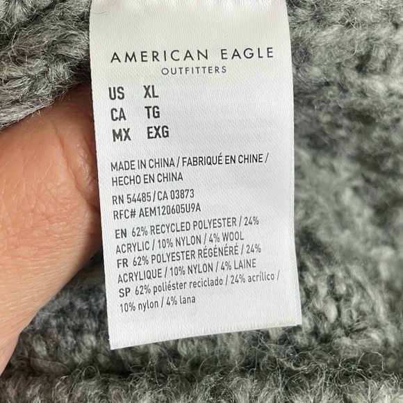 American Eagle Fisherman Sweater Wool blend Chunky Cable Knit Gray mens XL cozy - Picture 3 of 5